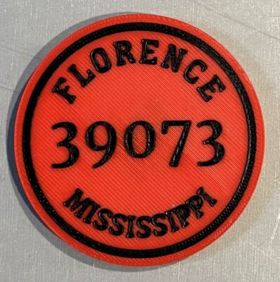 3D Printed Magnet - 2-3/8'' Mississippi City/Zip Code - You Choose