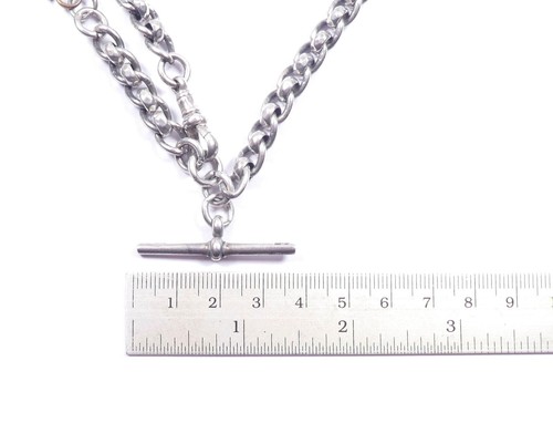 Antique Edwardian Rollerball Albert Chain Sterling Silver T Bar & Watch Key 1902 - Picture 8 of 9