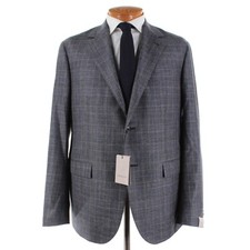 Corneliani NWT Wool Blend Sport Coat Size 54R 44R US Gray w Blue/Purple Plaid