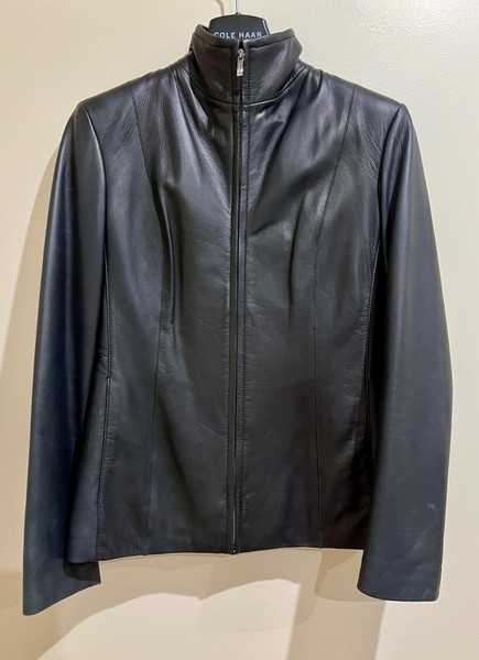 COLE HAAN Nappa Leather Jacket, Black, Fully Lined, Size US2, Excellent - $220