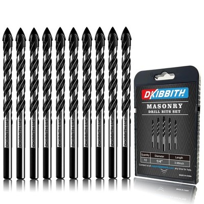 10-Piece 1/4'' Masonry Drill Bits for Tile Glass Ceramic Wall Brick Stone Soft...