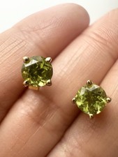 RSE 925 Sterling Silver 14k Gold Vermeil Natural Peridot Stud Earrings 5mm