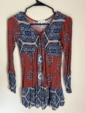 Bohemian Paisley Mini Dress with Lonf Sleeves Womens Size XS by Socialite