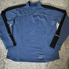 Asics Mock Neck Shirt Mens Large Blue Black Long Sleeve Running Made USA Stretch