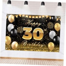 Black Gold Happyth Birthday Backdrop Banner Glitter Black Gold Theme 30