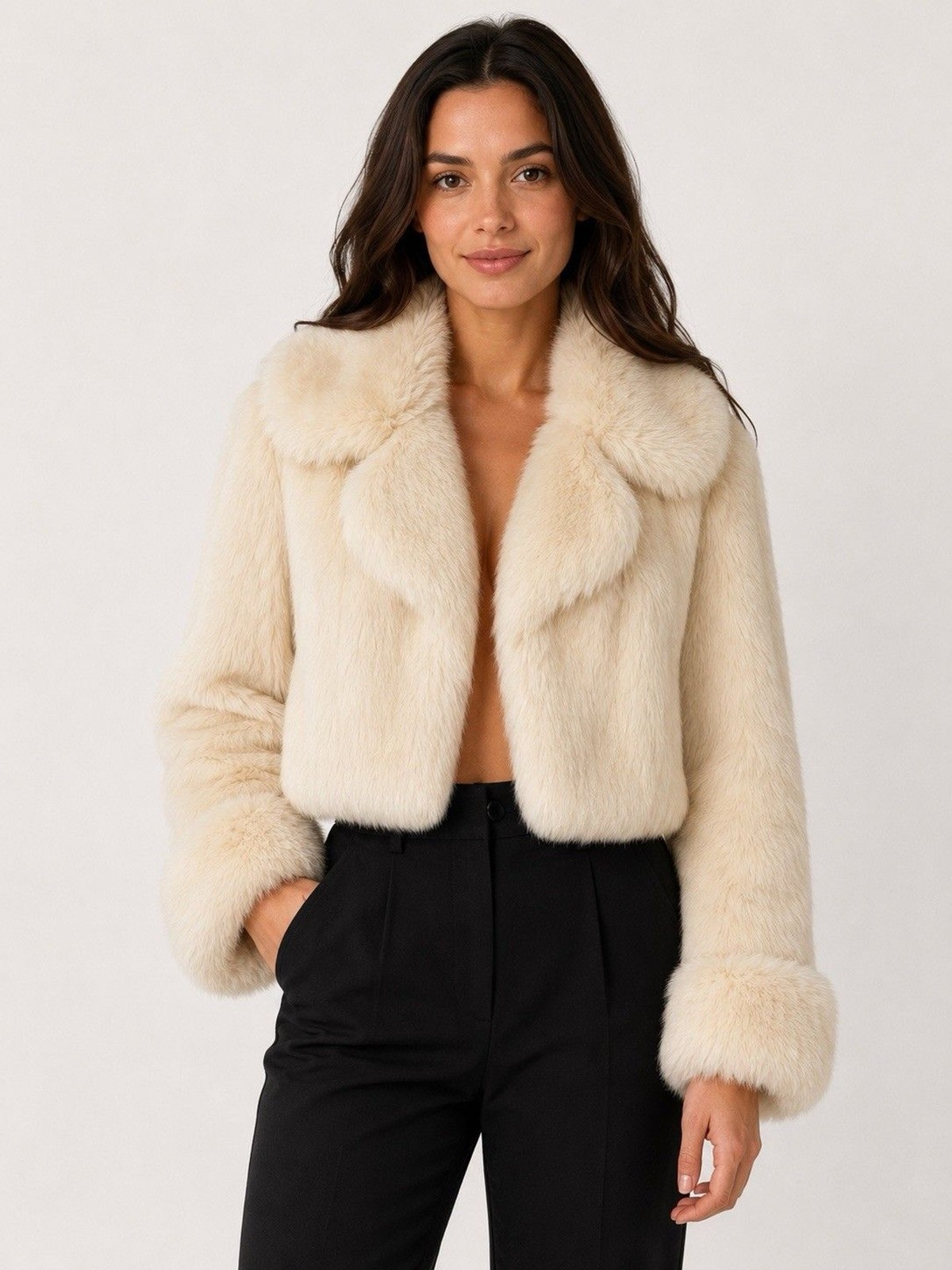 Vintage Cream Genuine Rabbit Fur Jacket Size Small