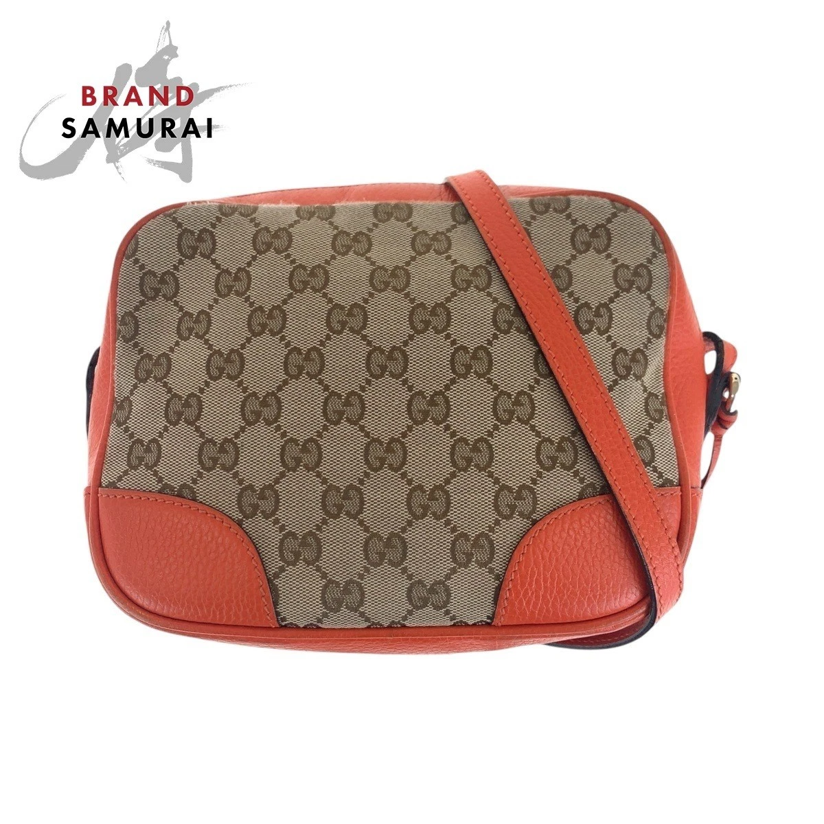 Sac bandoulière pochette GUCCI orange marron or quincaillerie GG toile cuir 449413