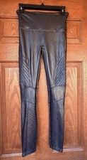 SPANX Faux Leather Moto Leggings Black High Rise Shaping Pants Size S NEW