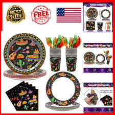 Mexican Fiesta Party Decorations 120 Piece Plates Napkins Cups Forks 24 Guests
