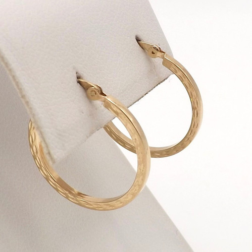 14k Gold Square Edge Hoop Earrings Faceted Diamond Cut