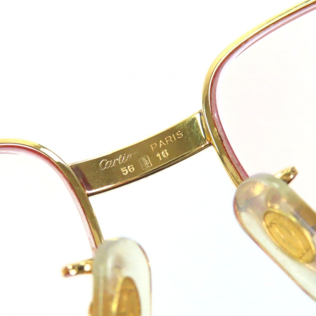Cartier Vintage Trinity Logo Eyewear Sunglasses Gold Bordeaux Lens Pink Cartier Vintage Trinity Sunglasses Gold Pink Lens 56 France  main image 3