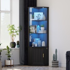 65" Corner Display Cabinet with RGB Lights, Curio Cabinets with Glass Doors