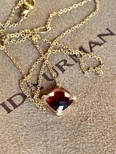 David Yurman 18k Yellow Gold Diamond Garnet Chatelaine Necklace 16-18” Mint