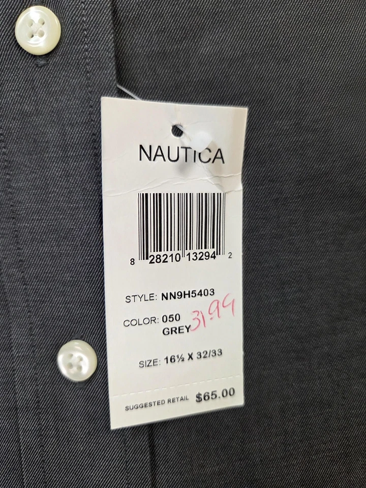 Nautica Shirt Mens 16.5 32/33 Grey Premium Non Iron Dress Button Up Classic - Image 4 of 4