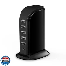 Charger Block 6 in 1 Upoy, 40W USB C Charger 3A, Charging Hub with 5 USB Port