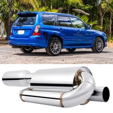 For Subaru Forester SUV Chrome 2.5" Inlet 4.0" Tip Twin Loop Car Exhaust Muffler