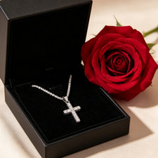 2 Pcs Full Inlaid Shiny Cross Pendant Sparkling Fine Chain Daily Women Necklace