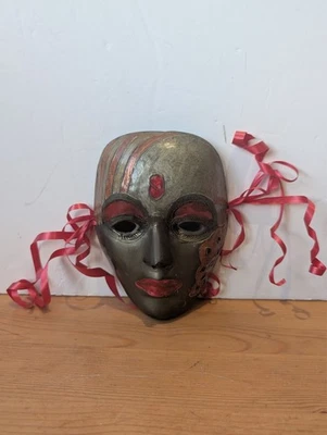 Vintage Decorative Mardi Gras Face Mask Solid Brass Wall Hanging Made In India - Image 1 of 4