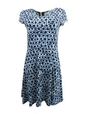 MICHAEL Michael Kors Women's Petite Printed A-Line Dress PM, Blue Multi 