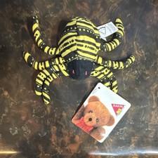 Vintage 1995 Applause Spider Bean Bag Plush Yellow Black Striped Stuffed Animal