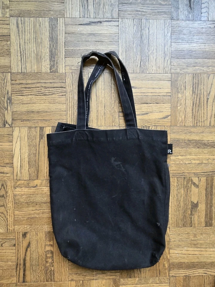 Rootote Tote Bag Black Canvas Bag W/ Kangaroo Pocket & Side Zipper Japan - Image 3 of 4