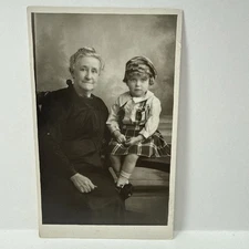 Antique British Postcard Photo Grandma & Child c1930s Studio Portrait Vintage