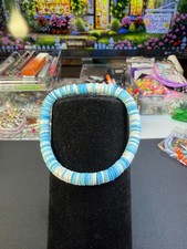 Clay Bead Bracelet Coastal Blue  White Lightweight Everyday Wear