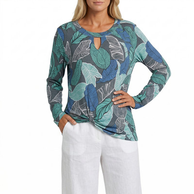 Aniston Damen Bluse Tunika T-Shirt blau Langarm Gr. 36-48 Viskose NEU (1038)
