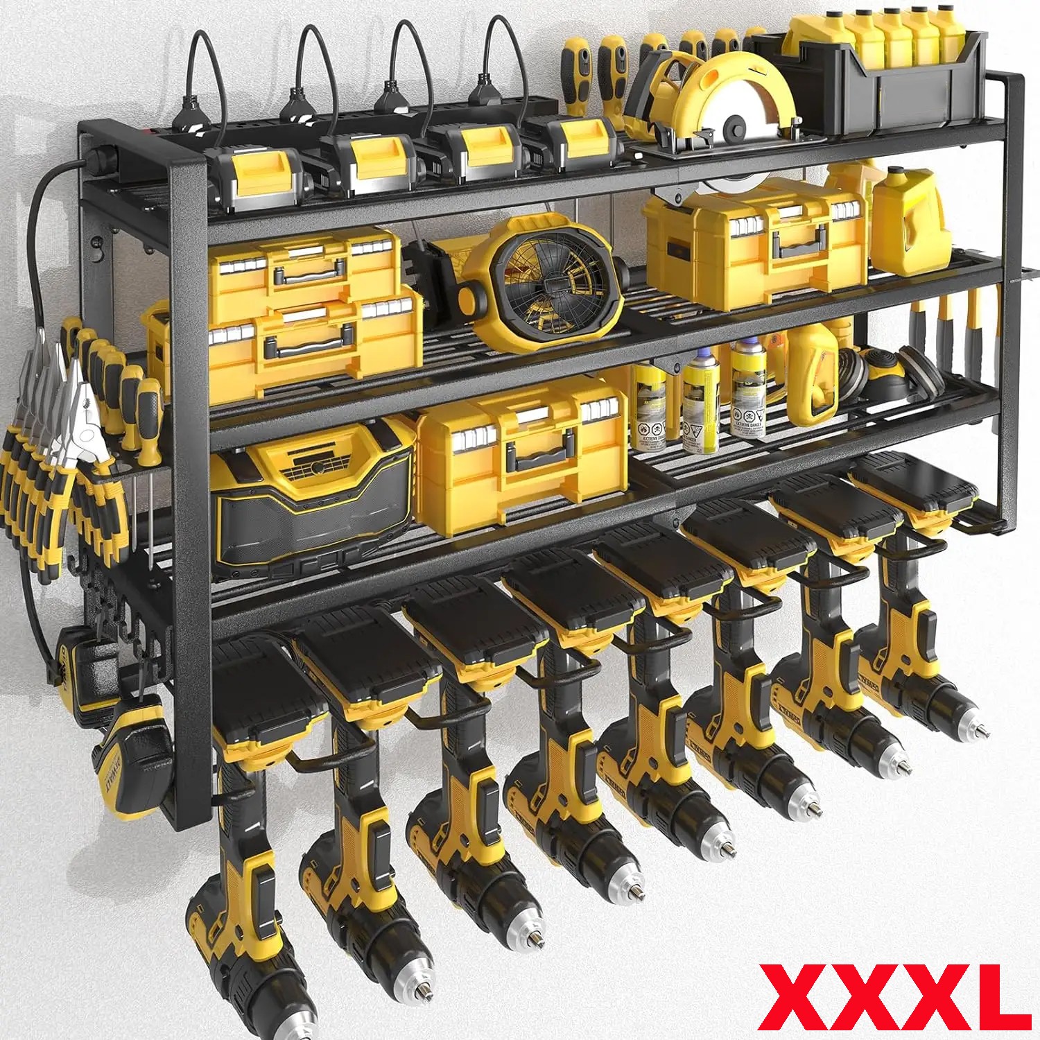 XXL 8 Drill Power Tool Organizer Storage Rack Cordless Tool Rack Holder 4 Layer