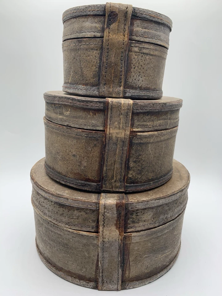 Винтажные кожаные и деревянные круглые коробки с пряжкой РЕДКИЙ классный декор - Изображение 3 из 4