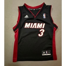Dwayne Wade Miami Heat Adidas Basketball Jersey Youth Size M Black Red #3 Boys