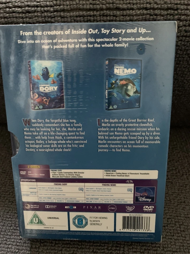 FINDING NEMO + FINDING DORY - 2 x DVD Box Set - Brand New + Sealed - UK R2 - Image 2 of 4