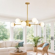 35" Chandelier Gold Sputnik Pendant Light Glass Globe Shade Hanging Lamp Fixture