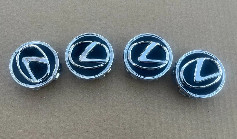 JUEGO DE 4 TAPACUBOS CENTRALES DE RUEDA NEGROS cromo logo línea cromada 62 mm/2,44 pulgadas se adapta a LEXUS Foto 4 de 4