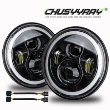 Pair 7''Inch Halo Round Led Headlights Hi/Low Beam Bulbs For Jeep Wrangler JK TJ