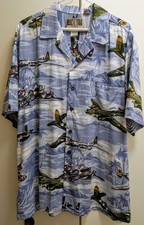 Hawaiian Kalaheo Shirt Blue With WW2 Planes Made In USA Mens XL