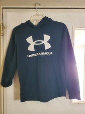 Under Armour Boys black Blue Pullover Hoodie YLG Fleece Long Sleeve Logo
