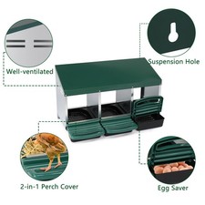 3 Holes Chicken Nesting Boxs Metal Chicken Egg Laying Box w/ Swing Perch Rollout