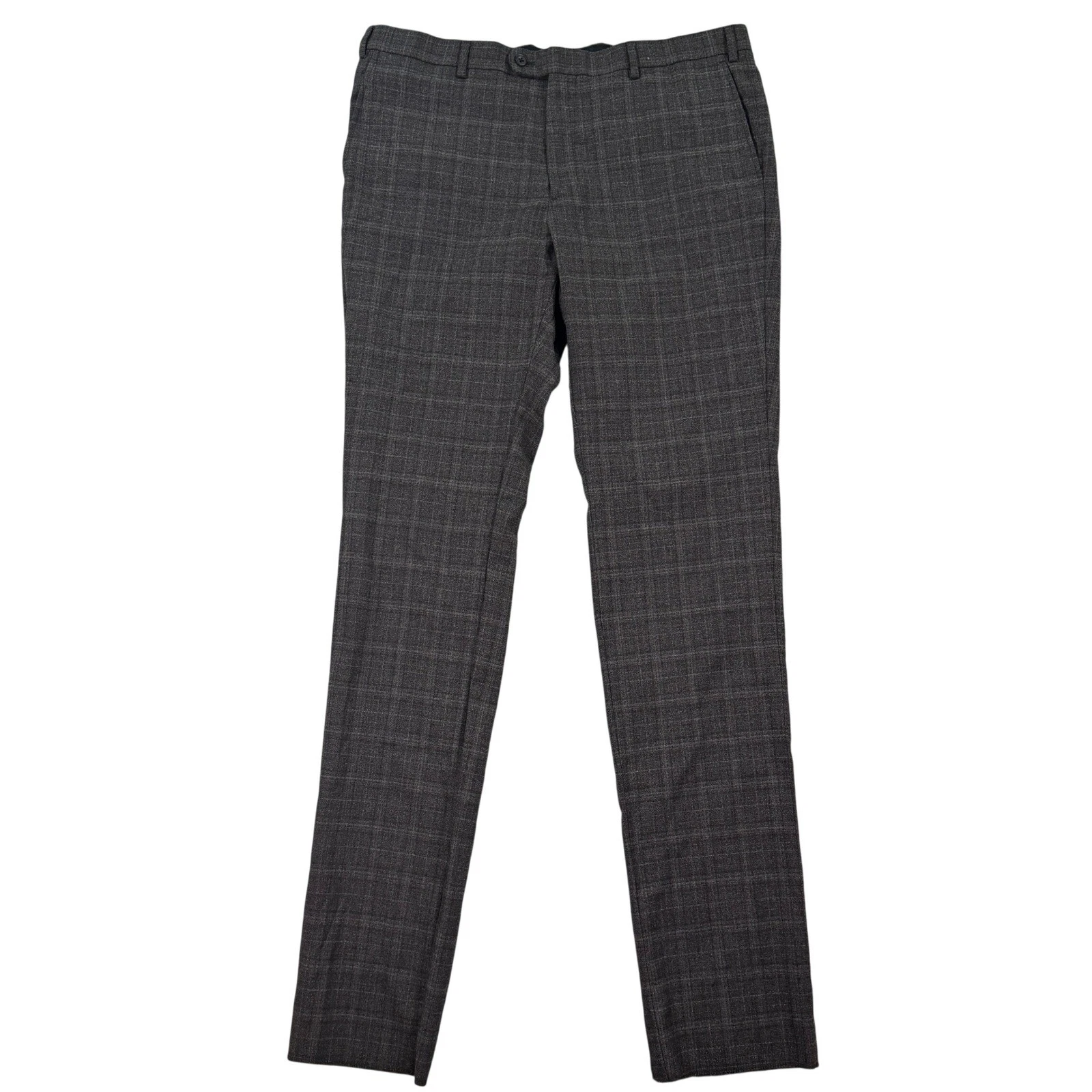 NEW John Varvatos USA Bleecker-NN Mens 38 Unhemmed Plaid Dress Pants Grey Wool