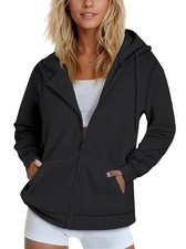 Black Zip Up Hoodie Woman Lightweight Soft Cotton Sweatshirts Trendy Hoodies ...