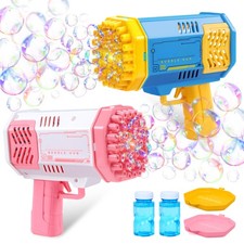 Sloosh 2 PCS Bubble Machine, Bazooka Rocket Shape Gun Small, Blue pink