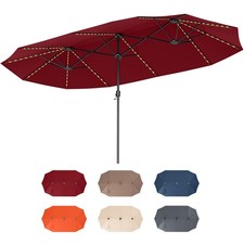 15.5 FT Extra-Large Patio Umbrella w/LED Solar Lights, Crank Handle, 12 Heavy...