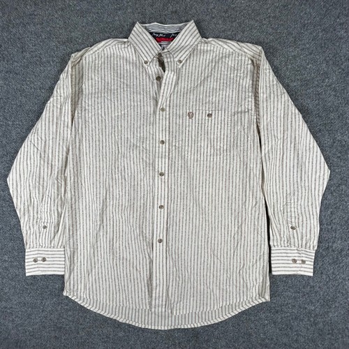 Wrangler Shirt Mens Size M Tan Striped George Strait Cowboy Cut Western Button