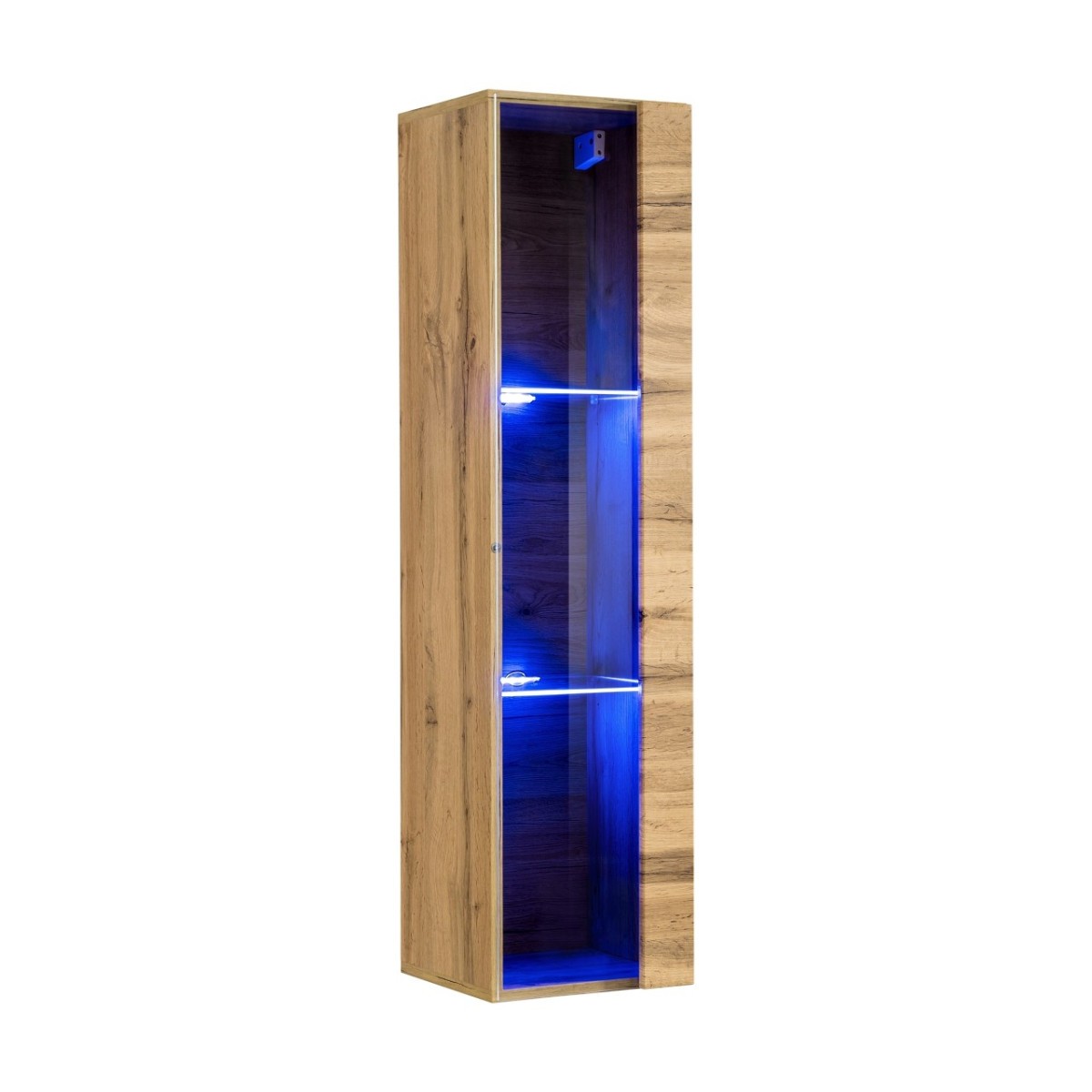 Vitrine murale LED Switch en bois naturel de 120cm pour salon moderne