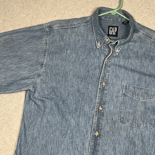 Vintage GAP Jeanshemd Herren Large Blau Button Down Made USA Tasche 90s Workwear - Bild 6 von 15