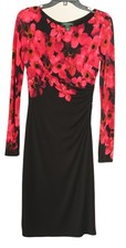 Lauren Ralph Lauren Dress Women’s 2 Black Pink Floral A Line Long Sleeve