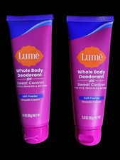 2x Lume Whole Body Deodorant Plus Sweat Control Soft Powder Smooth Cream 85g 3oz
