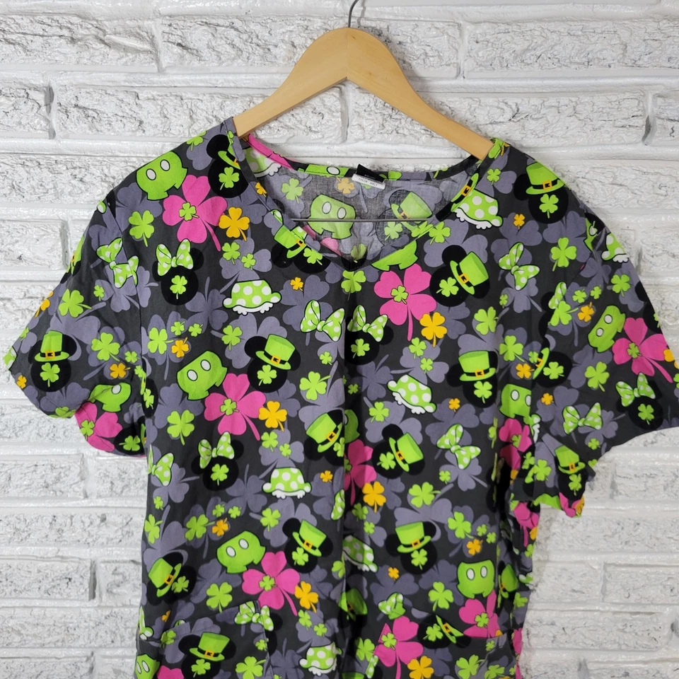 Blusa Médica Unisex Día de San Patricio Disney 3XL Plus Algodón Gris Minnie Mickey Mouse Foto 3 de 4