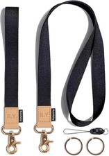 Cute Black Lanyards for keys id badges Neck and wrist keychain lanyard set fo...