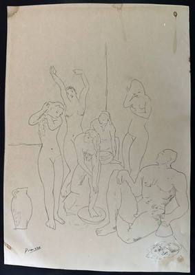 pablo picasso painting on old paper signed stamped vintage